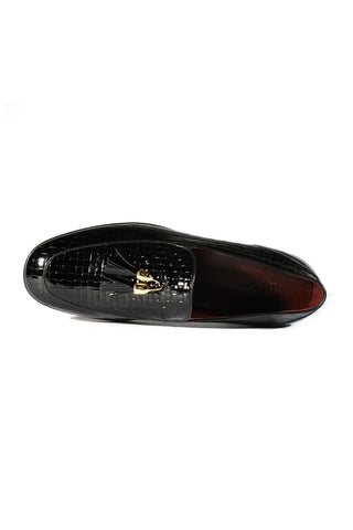 Valentino 19673 Black Woven Patent Tassels Formal Loafers (VAL1005)-AmbrogioShoes