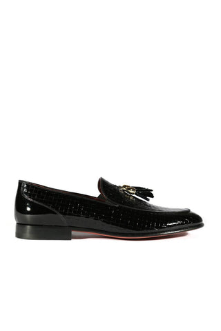 Valentino 19673 Black Woven Patent Tassels Formal Loafers (VAL1005)-AmbrogioShoes