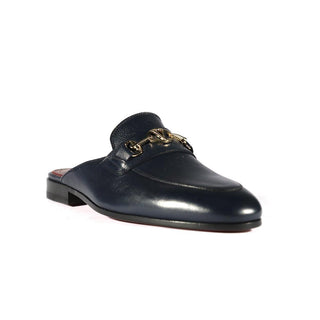 Valentino 19700/M Navy Blue Calf-Skin Leather Slipper Mules (VAL1002)-AmbrogioShoes