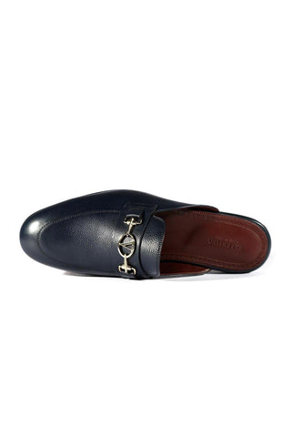 Valentino 19700/M Navy Blue Calf-Skin Leather Slipper Mules (VAL1002)-AmbrogioShoes