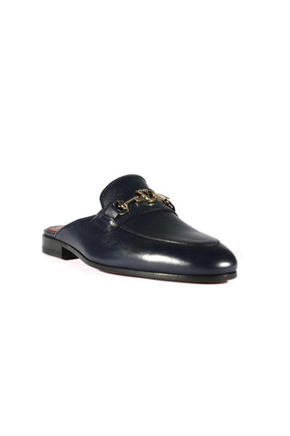 Valentino 19700/M Navy Blue Calf-Skin Leather Slipper Mules (VAL1002)-AmbrogioShoes