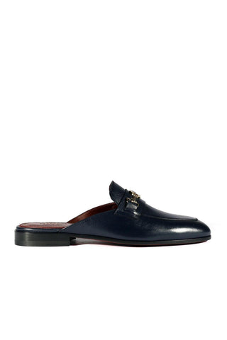Valentino 19700/M Navy Blue Calf-Skin Leather Slipper Mules (VAL1002)-AmbrogioShoes