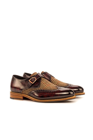 Ambrogio Beige & Burgundy Fabric / Patina Leather Monk Strap (AMB1402)-AmbrogioShoes