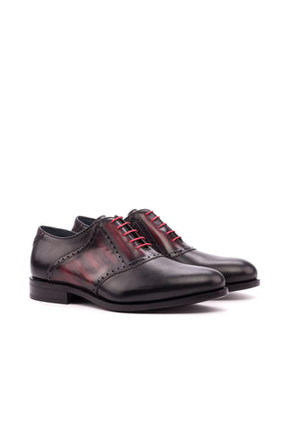 Ambrogio Black & Burgundy Patina / Calf-Skin Leather Saddle Oxfords (AMB1330)-AmbrogioShoes