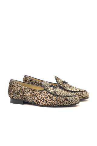 Ambrogio Black Leopard Sartorial / Calf-Skin Leather Belgian Loafers (AMB1357)-AmbrogioShoes