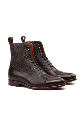 Ambrogio Brown Pebble Grain / Calf-Skin Leather Balmoral Boots (AMB1333)-AmbrogioShoes