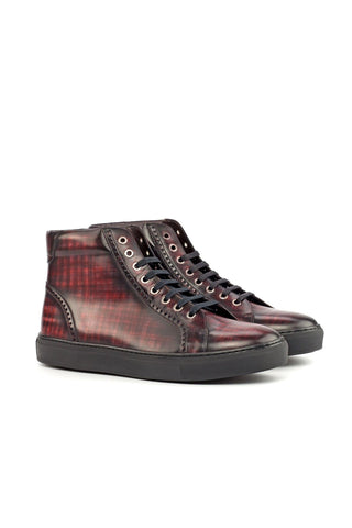 Ambrogio Burgundy Patina Leather Casual Sneakers (AMB1469)-AmbrogioShoes