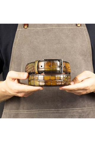 Ambrogio Cairo Green Crocodile Print Leather Hampton Men's Belt (AMBB1047)-AmbrogioShoes
