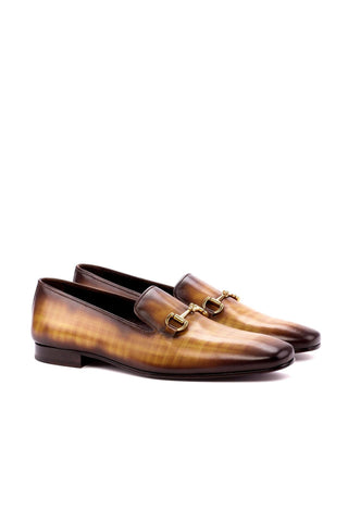 Ambrogio Cognac Patina Leather Slip-on Drake Horsebit Loafers (AMB1390)-AmbrogioShoes