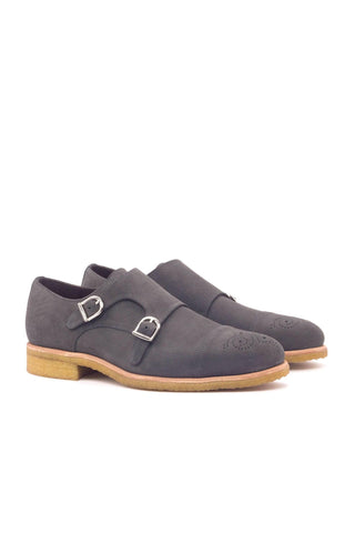 Ambrogio Gray Suede Monk-Straps Loafers (AMB1383)-AmbrogioShoes
