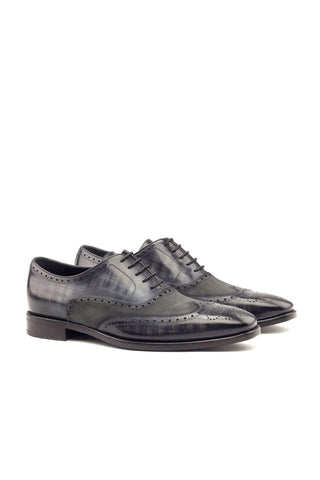 Ambrogio Gray Suede / Patina Leather Full Brogue Wing-Tip Oxfords (AMB1328)-AmbrogioShoes