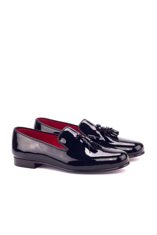 Ambrogio Handmade Men's Handmade Custom Made Shoes Black Patent Wellington Loafers (AMB1326)-AmbrogioShoes