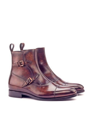 Ambrogio Handmade Men's Handmade Custom Made Shoes Brown Patina Leather Atticus Double Boots (AMB1254)-AmbrogioShoes