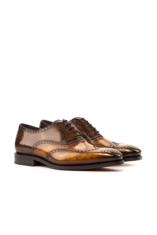 Ambrogio Handmade Men's Handmade Custom Made Shoes Cognac & Brown Patina Leather Full Brogue Oxfords(AMB1269)-AmbrogioShoes