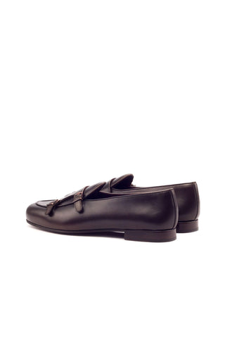 Ambrogio Handmade Men's Handmade Custom Made Shoes Dark Brown Calf-Skin Leather Monk-Straps Loafers (AMB1276)-AmbrogioShoes