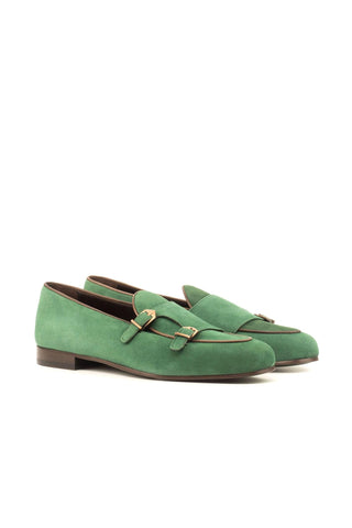 Ambrogio Handmade Men's Handmade Custom Made Shoes Green Suede Monk Slipper Loafers (AMB1280)-AmbrogioShoes