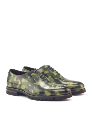 Ambrogio Handmade Men's Handmade Custom Made Shoes Khaki Green Camo Patina Leather Oxfords (AMB1303)-AmbrogioShoes