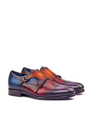 Ambrogio Handmade Men's Handmade Custom Made Shoes Multi-Color Patina Leather Monk-Straps Loafers (AMB1259)-AmbrogioShoes