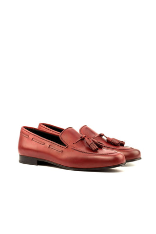 Ambrogio Handmade Men's Handmade Custom Made Shoes Red Calf-Skin Leather Wellington Loafers (AMB1311)-AmbrogioShoes