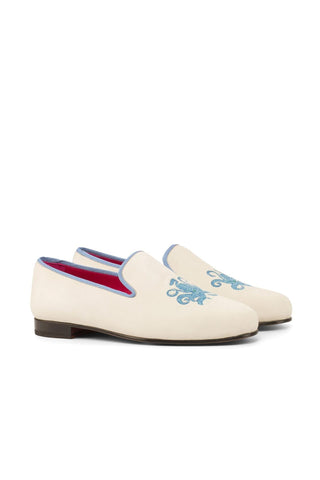 Ambrogio Handmade Men's Handmade Custom Made Shoes White & Blue Suede Wellington Loafers (AMB1319)-AmbrogioShoes