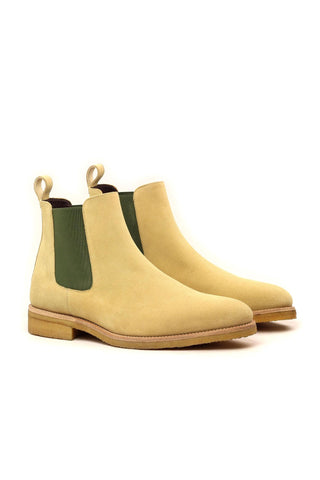 Ambrogio Men's Handmade Custom Made Shoes Beige Cream Lux Suede Chelsea Boots (AMB1006)-AmbrogioShoes