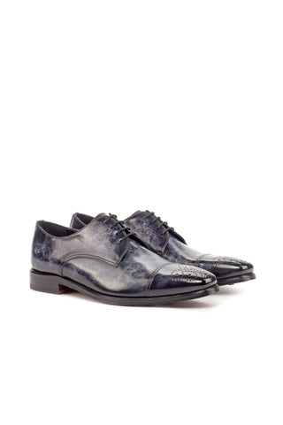 Ambrogio Men's Handmade Custom Made Shoes Black & Gray Exotic Crocodile / Patina Leather Derby (AMB1086)-AmbrogioShoes