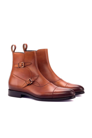 Ambrogio Men's Handmade Custom Made Shoes Brown Calf-Skin Leather Atticus Double Boots (AMB1072)-AmbrogioShoes