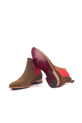 Ambrogio Men's Handmade Custom Made Shoes Brown Lux Suede Chelsea Boots (AMB1093)-AmbrogioShoes
