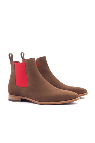 Ambrogio Men's Handmade Custom Made Shoes Brown Lux Suede Chelsea Boots (AMB1093)-AmbrogioShoes
