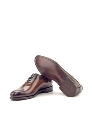 Ambrogio Men's Handmade Custom Made Shoes Brown Patina Leather Whole-Cut Plain Oxfords (AMB1136)-AmbrogioShoes