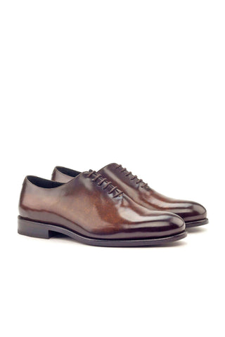 Ambrogio Men's Handmade Custom Made Shoes Brown Patina Leather Whole-Cut Plain Oxfords (AMB1136)-AmbrogioShoes