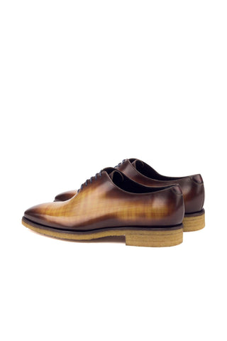 Ambrogio Men's Handmade Custom Made Shoes Cognac & Burgundy Patina Leather Whole-Cut Plain Oxfords (AMB1127)-AmbrogioShoes