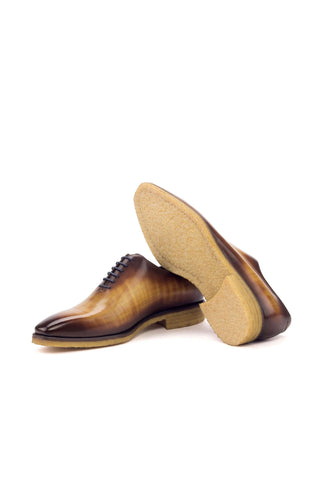 Ambrogio Men's Handmade Custom Made Shoes Cognac & Burgundy Patina Leather Whole-Cut Plain Oxfords (AMB1127)-AmbrogioShoes