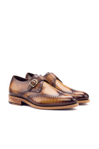 Ambrogio Men's Handmade Custom Made Shoes Cognac Patina Leather Monk-Straps Loafers (AMB1061)-AmbrogioShoes