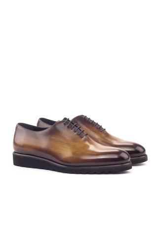 Ambrogio Men's Handmade Custom Made Shoes Cognac Patina Leather Plain Oxfords (AMB1091)-AmbrogioShoes