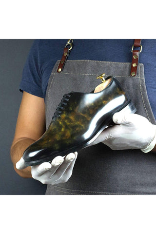 Ambrogio Men's Handmade Custom Made Shoes Forest Green Phobos Cezanne Patina Leather Wholecut Oxfords (AMB1646)-AmbrogioShoes