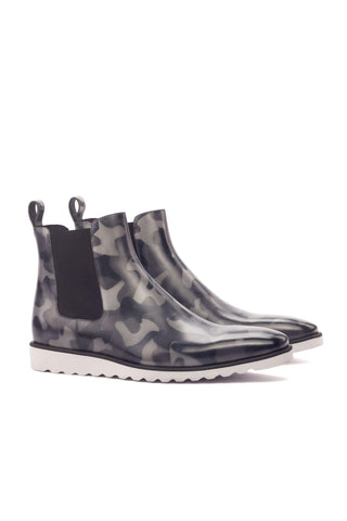 Ambrogio Men's Handmade Custom Made Shoes Gray Camo Patina Leather Chelsea Boots (AMB1037)-AmbrogioShoes