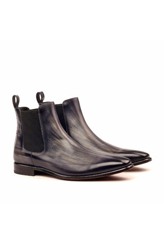 Ambrogio Men's Handmade Custom Made Shoes Gray Crust Patina Leather Chelsea Boots (AMB1026)-AmbrogioShoes