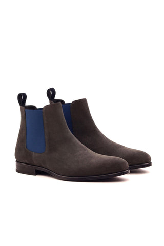 Ambrogio Men's Handmade Custom Made Shoes Gray & Navy Lux Suede Chelsea Boots (AMB1042)-AmbrogioShoes