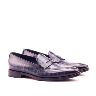 Ambrogio Men's Handmade Custom Made Shoes Gray Patina Leather Penny Loafers (AMB1174)-AmbrogioShoes