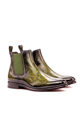 Ambrogio Men's Handmade Custom Made Shoes Green Khaki Crust Patina Leather Chelsea Boots (AMB1024)-AmbrogioShoes
