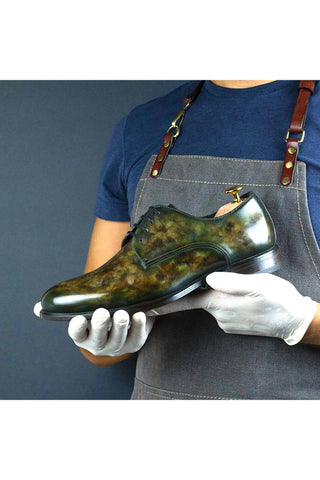 Ambrogio Men's Handmade Custom Made Shoes Green Robin Cezanne Patina Leather Derby (AMB1648)-AmbrogioShoes