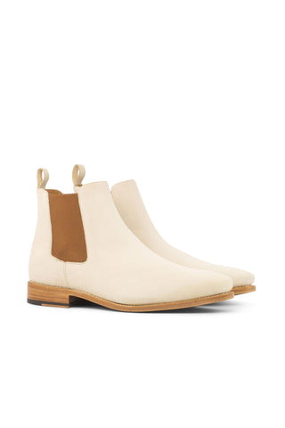 Ambrogio Men's Handmade Custom Made Shoes Ivory Beige Suede Chelsea Boots (AMB1040)-AmbrogioShoes