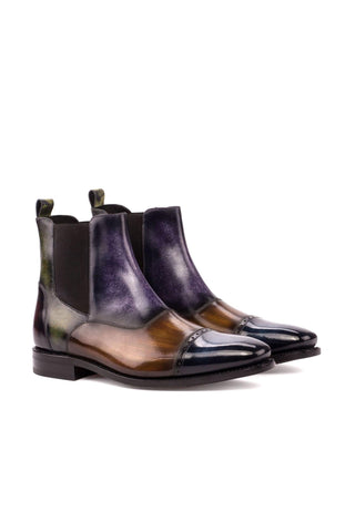 Ambrogio Men's Handmade Custom Made Shoes Multi-Color Crust Patina Leather Cap-Toe Chelsea Boots (AMB1028)-AmbrogioShoes