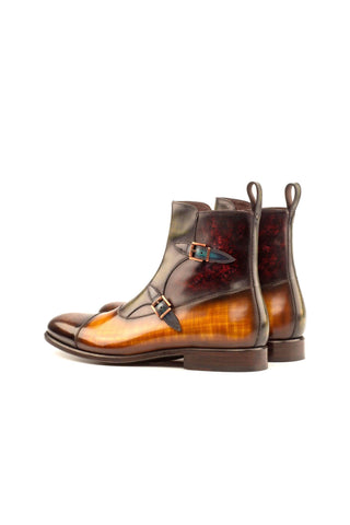 Ambrogio Men's Handmade Custom Made Shoes Multi-Color Patina Leather Atticus Double Buckle Boots (AMB1126)-AmbrogioShoes