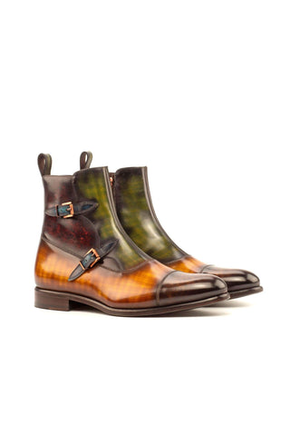Ambrogio Men's Handmade Custom Made Shoes Multi-Color Patina Leather Atticus Double Buckle Boots (AMB1126)-AmbrogioShoes