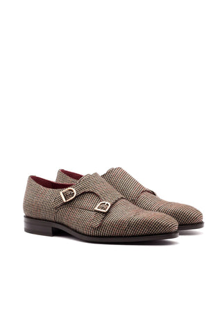 Ambrogio Men's Handmade Custom Made Shoes Multi-Color Tweed Sartorial Monk Strap (AMB1087)-AmbrogioShoes