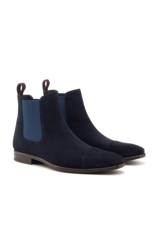 Ambrogio Men's Handmade Custom Made Shoes Navy & Burgundy Lux Suede Chelsea Boots (AMB1010)-AmbrogioShoes