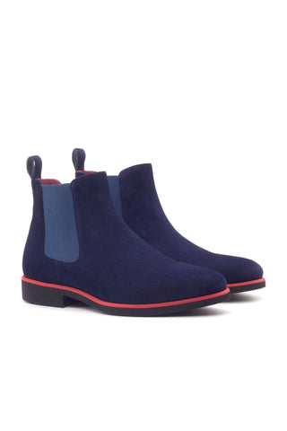 Ambrogio Men's Handmade Custom Made Shoes Navy Goat-Skin Suede Chelsea Boots (AMB1019)-AmbrogioShoes