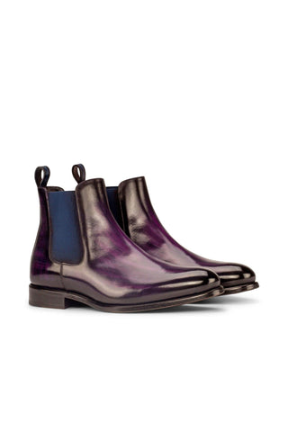 Ambrogio Men's Handmade Custom Made Shoes Purple Crust Patina Leather Chelsea Boots (AMB1035)-AmbrogioShoes